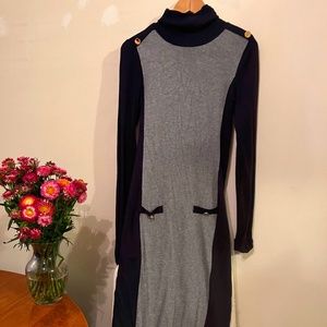 Vintage* The Limited - Turtleneck Sweater Dress - Navy Blue and Gray, Size Small